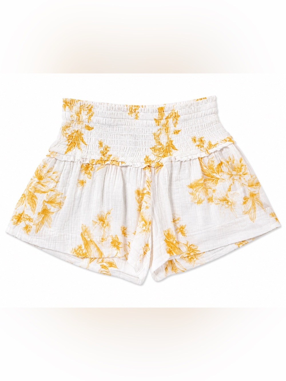 NWT Divided High-Waist Smocked Floral Shorts - Yellow on White
